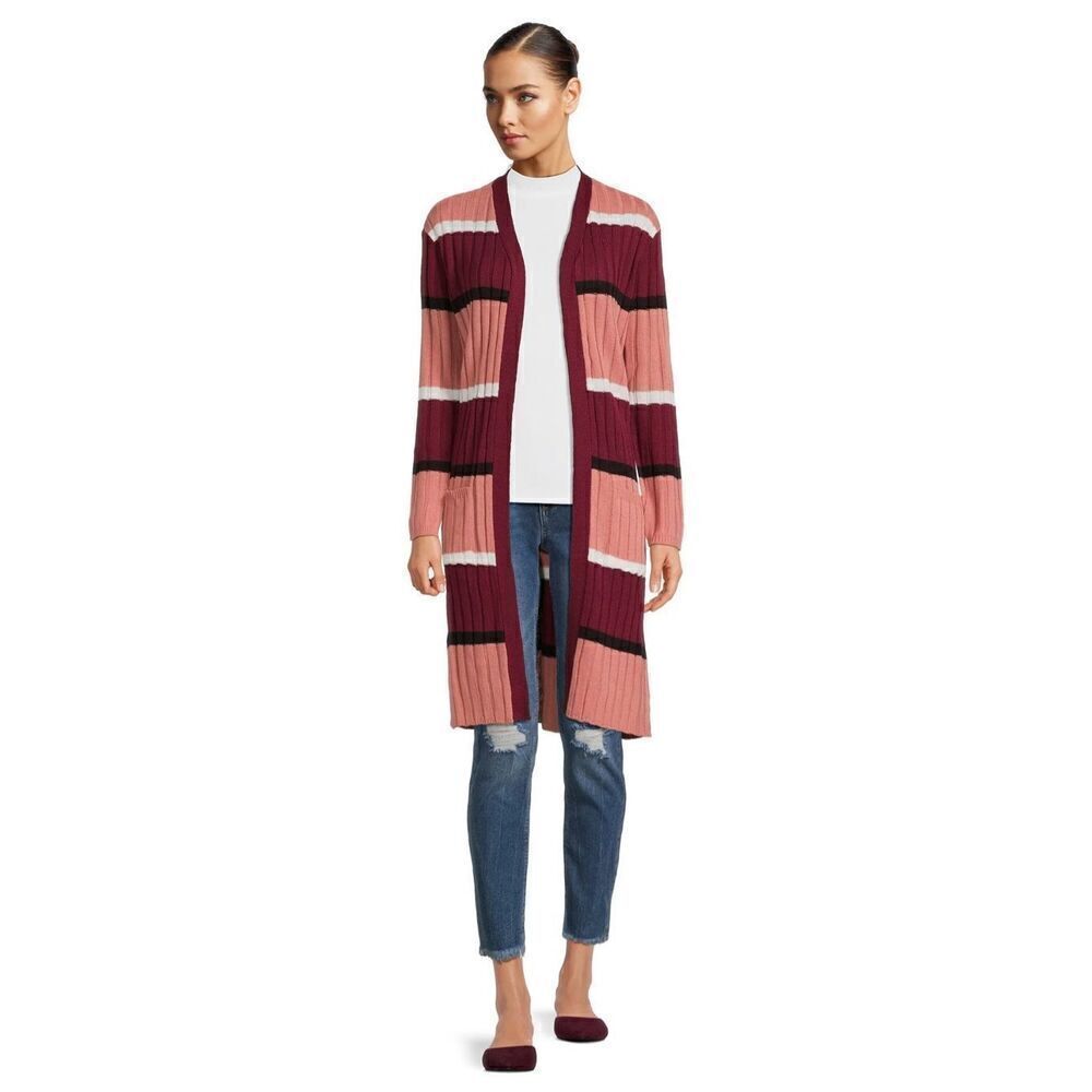 NWT Womens No Boundaries Lace Back Duster Color Block Sweater Cardigan - Sz XS